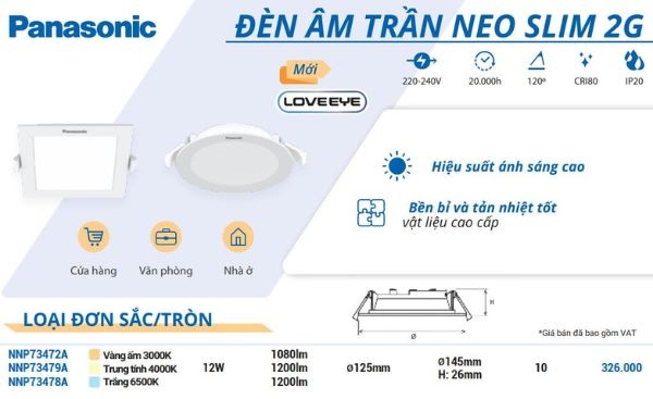 Thông Số Kỹ Thuật Của đèn LED âm Trần Panasonic 12W