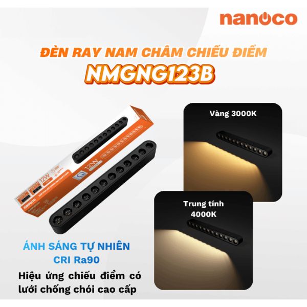 Đèn Rọi Ray Nam Châm Có Lưới Chống Chói 12W Nanoco