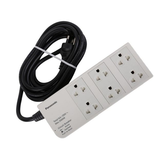 Ổ Cắm Có Dây Panasonic WCHG2836, 6 Ổ Cắm Đơn 3 Chấu Có Màn Che, 3M