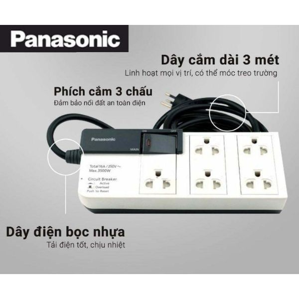 Ổ Cắm Panasonic Có Dây WCHG28352, 5 Ổ Cắm, 1 Công Tắc