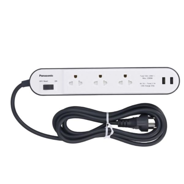 Ổ Cắm Panasonic Có Dây WCHG243322W VN, 3 Ổ Cắm 2 USB 2.1A
